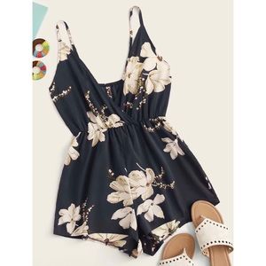 Navy Blue Floral Romper
